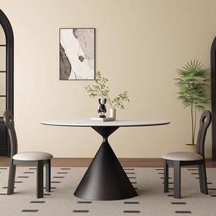 法式 洽代谈桌岩板圆形桌餐用纯白色现简约圆桌小户型家饭桌椅CMC