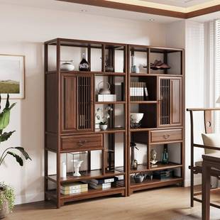 博古架实木中式 书 客厅示茶室置物架多办公室书柜展20230510新中式