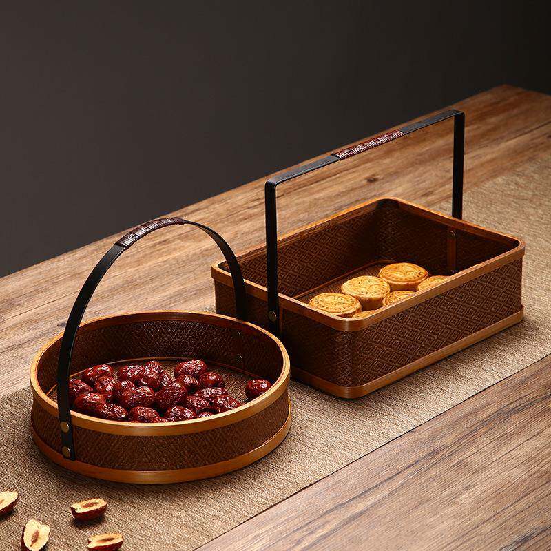 手工编织干果家用竹编提篮茶具收纳盘篮点盘酒店盘复托咨询客服古