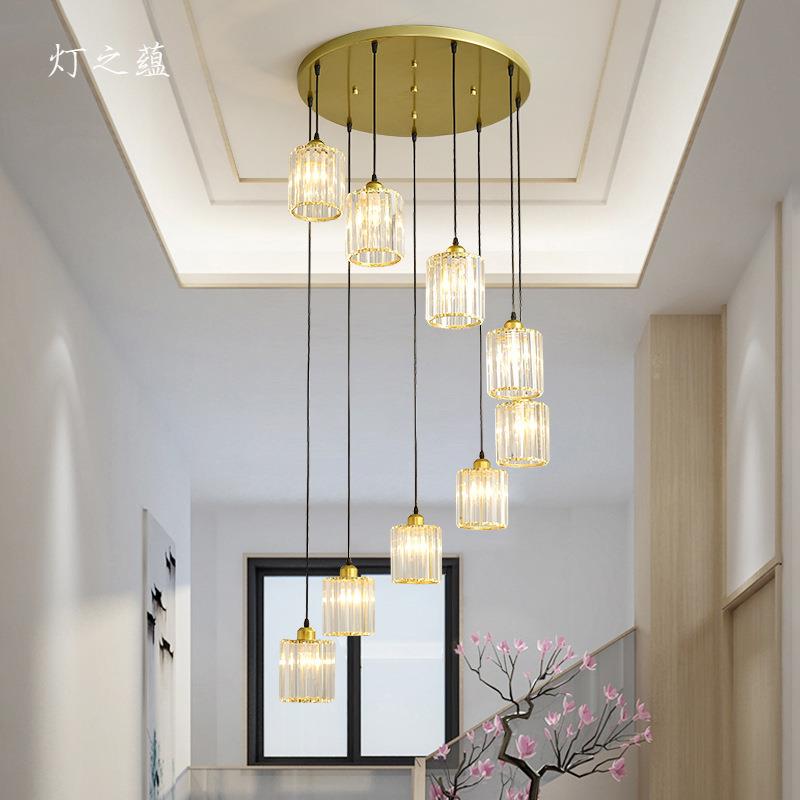 新中厅式旋吊转楼梯灯现代约轻274奢个性餐饭厅卧室书简房水晶长