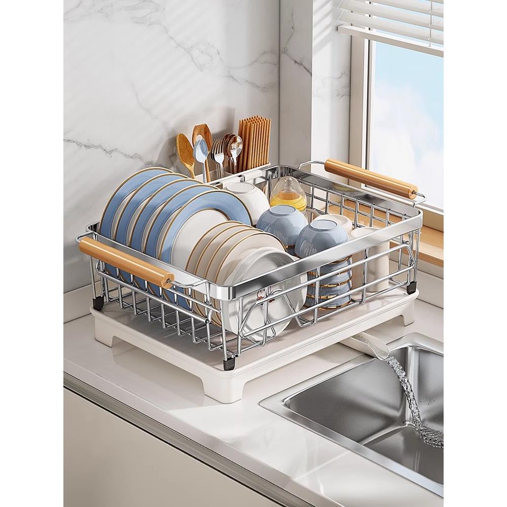 碗碟收纳架沥水碗盘架家用不锈钢碗架厨房置物架放碗筷沥水篮