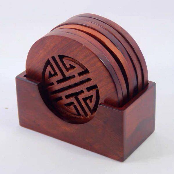 越南红木茶杯垫家用碗垫隔热垫 花梨木中式实木餐桌 六片裝圆形垫