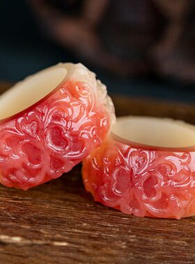 驼骨雕刻扳指吉祥如意兽面戒指跑环民族风个性纯手工饰品文玩