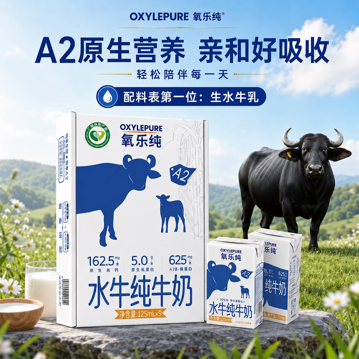 氧乐纯水牛纯牛奶A2β-酪蛋白原生高钙儿童奶学生营养早餐奶125ml图片