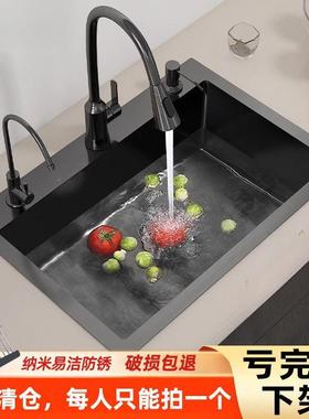 加厚家不单锈房钢黑色水槽单槽厨水槽纯YAC手工洗碗池洗用菜黑纳
