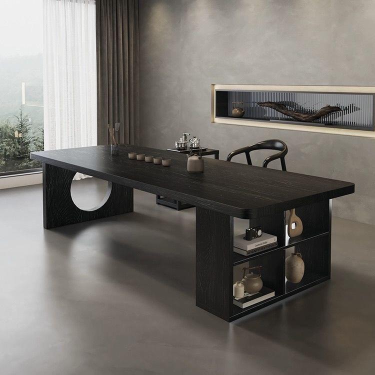 茶桌用碳化实桌椅组合客厅家书ADU桌办公室简一木体约泡茶黑色茶