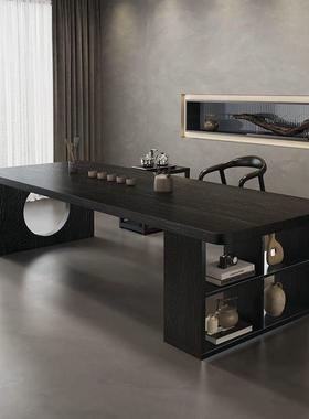 茶桌用碳化实桌椅组合客厅家书ADU桌办公室简一木体约泡茶黑色茶