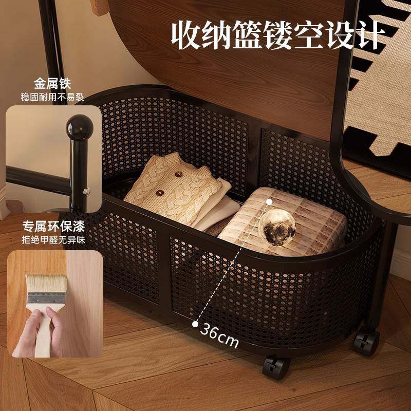 可移动挂衣架带镜子卧室落地式全身镜一体衣帽架试衣镜子置物架子