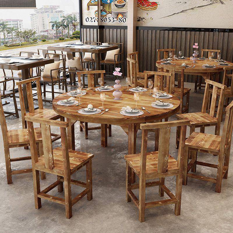 椅实木圆形餐桌组合烧烤木桌MTV饭店碳桌化子面馆小吃中式餐店桌