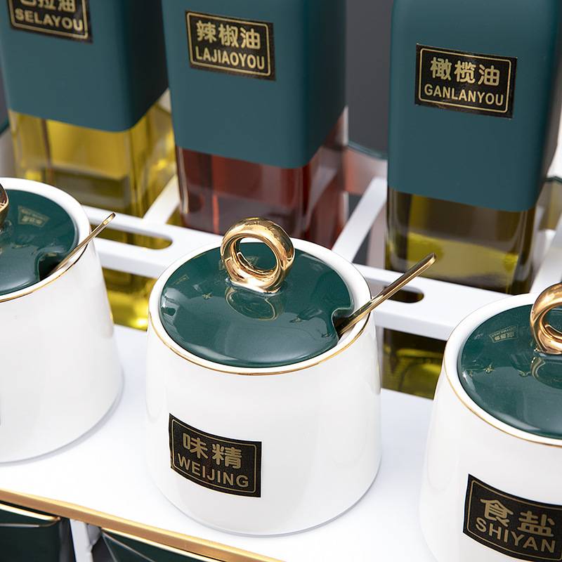 厨房轻奢陶瓷调料盒酱油瓶组合套装家用调味罐网红调料罐子置物架