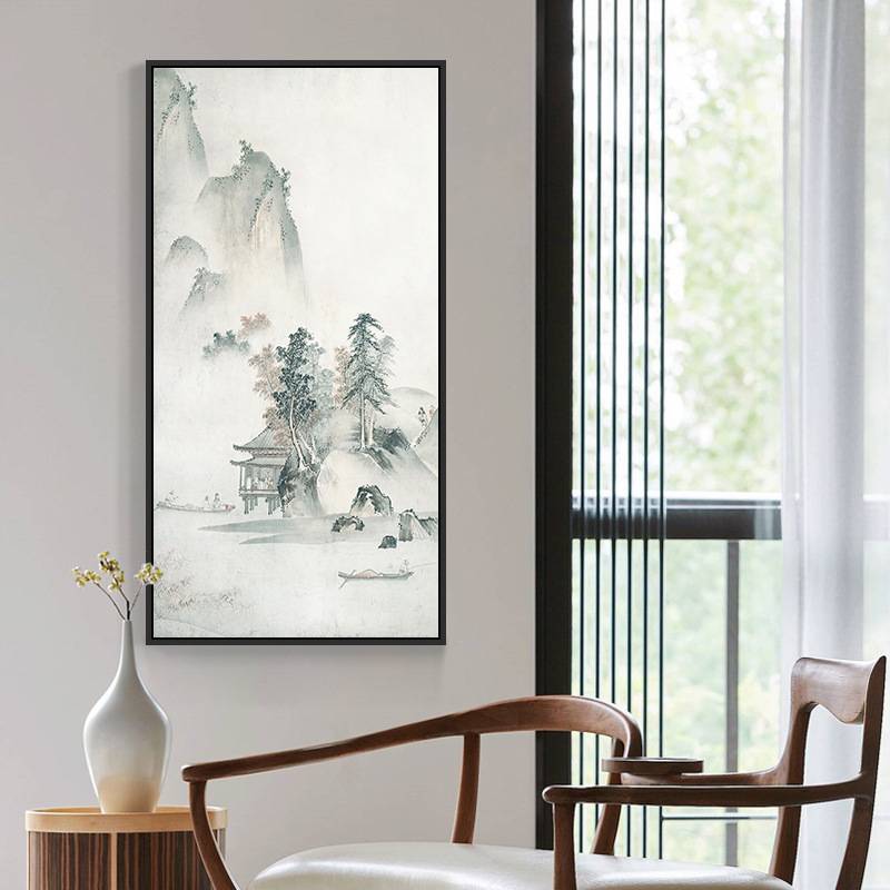 入户玄关装饰画新中式挂画禅意山水画走廊过道尽头墙面壁画中式画