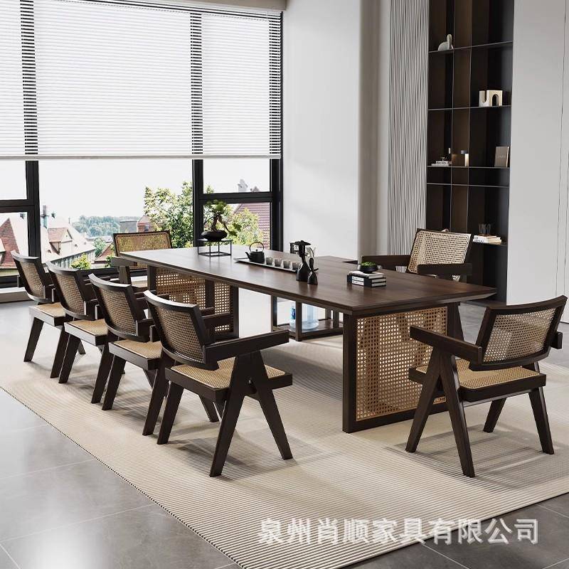 茶椅组合SJL家用桌客厅茶编几茶台藤泡接待茶桌实木大板茶桌