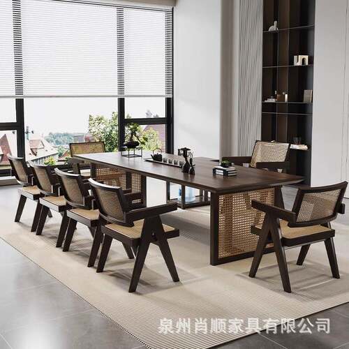 茶椅组合SJL家用桌客厅茶编几茶台藤泡接待茶桌实木大板茶桌