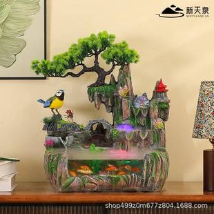 流水生山循环水招财摆件客厅办假公室财风轮桌面养鱼缸造水ISC景