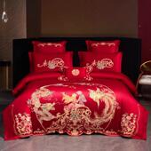 款 婚龙凤刺绣四件套端陪嫁婚庆裙款 多件套加厚磨高毛床四季 结2191