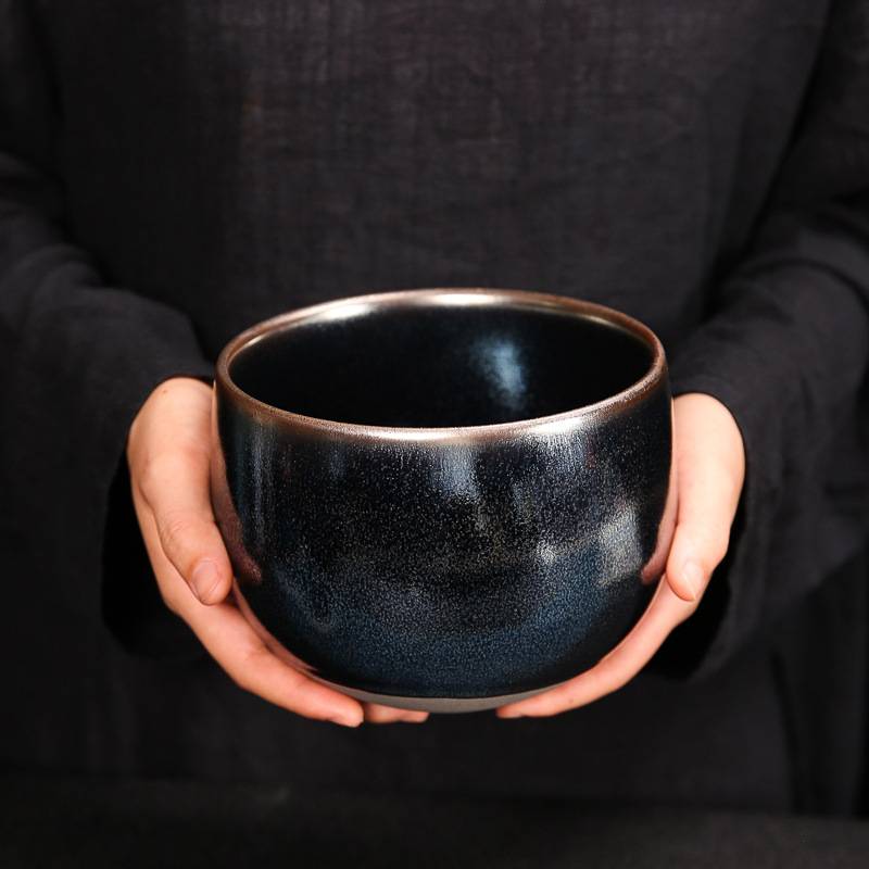 建阳建盏原矿釉手工柴烧铁胎盏兔毫 蓝麒麟茶洗天目盏进水茶渣缸