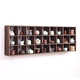 C实343木置物架具壁挂壁收纳柜茶壶展示架9格子铺茶家多宝格方格