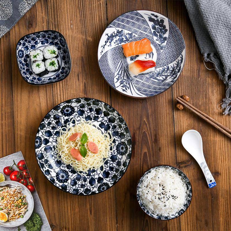 日式青花Z1204陶瓷具碗碟碗盘碗筷碟套装饭菜盘餐子味勺子家碗用