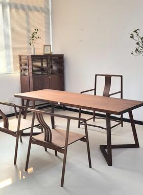 木北美黑胡桃木实大板茶餐桌台雨木桌南QOQ美胡桃木茶原木整板办