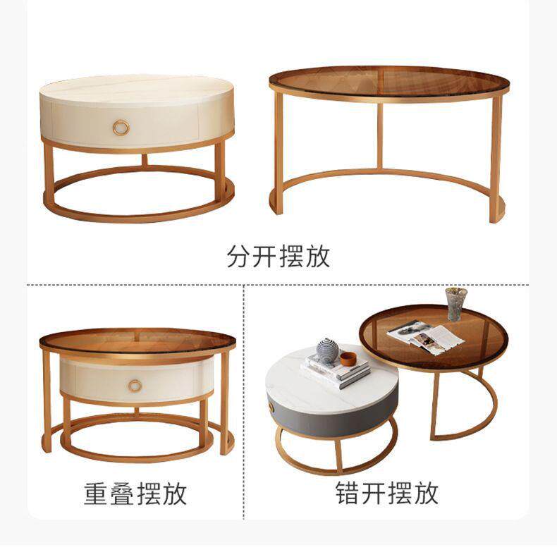油客厅家用轻奢简约组合岩板极简小桌子奶风JHS小户型意式璃圆茶