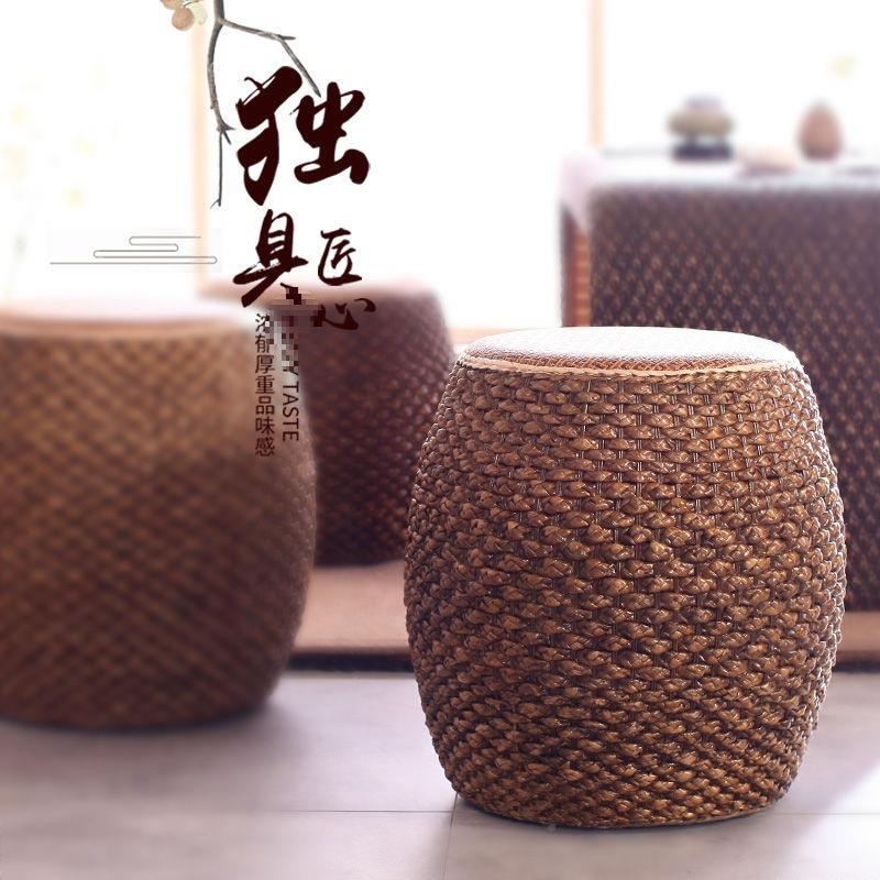 藤编矮凳意圆凳发手工草编坐墩沙茶几创凳子家用客实厅木小板822
