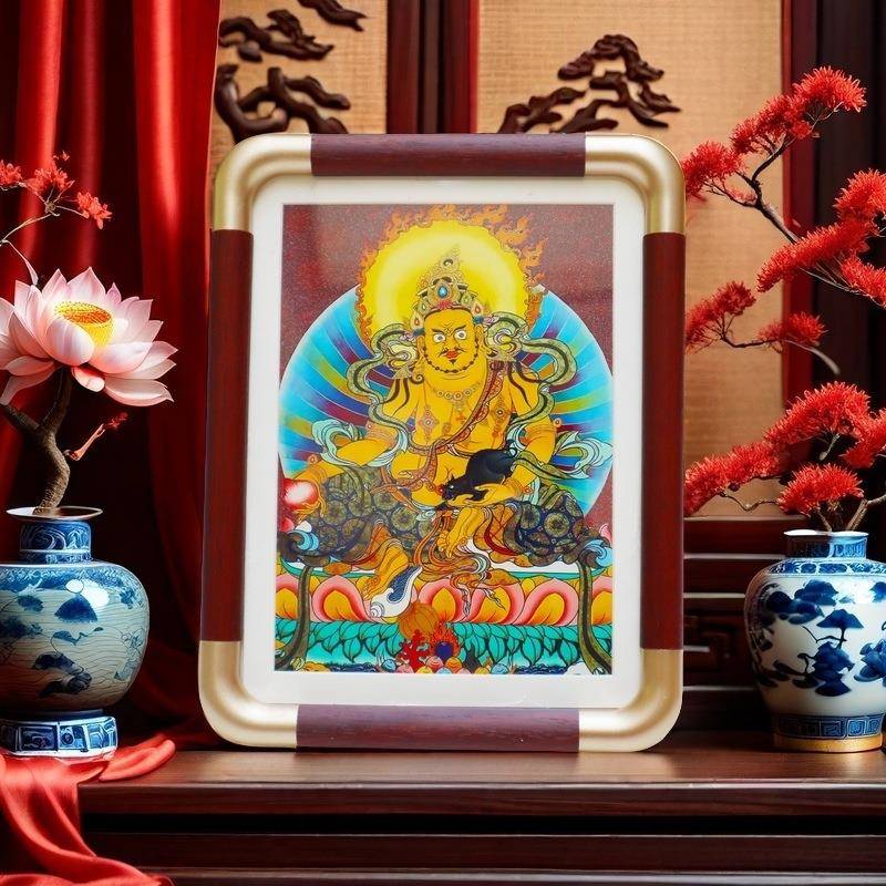 【财户运亨通】黄财神朱砂件摆木质桌相框房F785S7J6间卧室入玄关