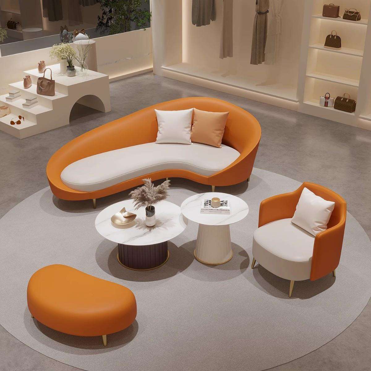 25新款酒店大堂现代简约贵宾休息区接待沙发弧形办公室店铺洽谈