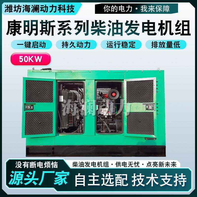 50千瓦柴油发电机组写字楼低噪备用康明斯机组小型无刷发电机组
