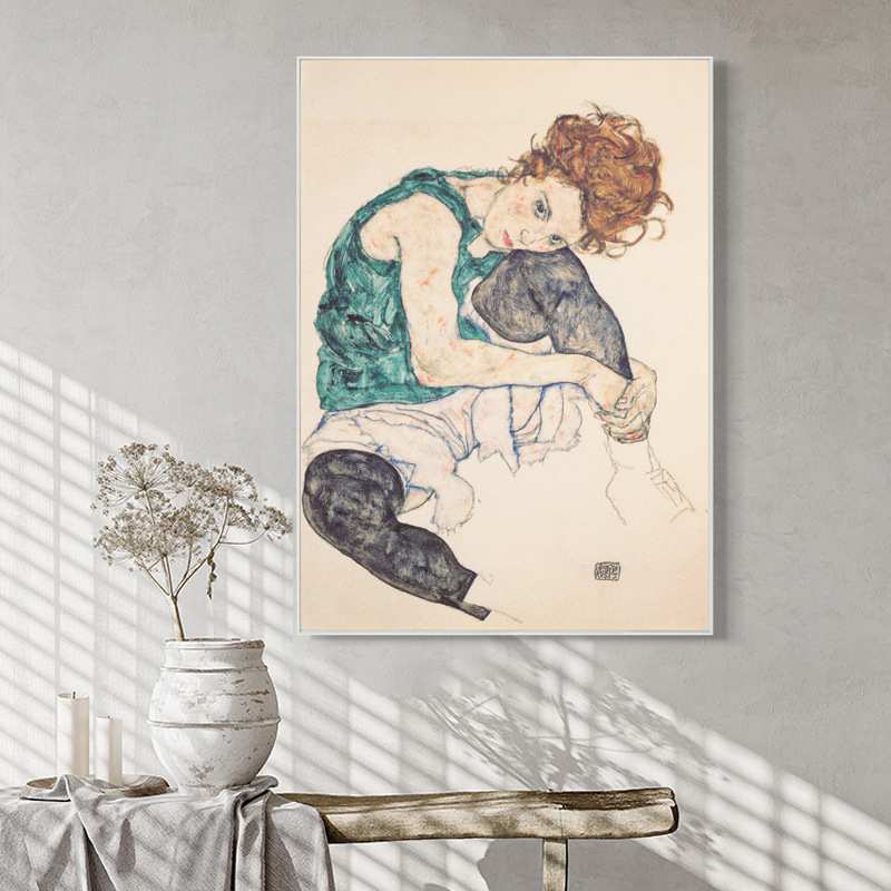 埃贡席勒红发少女挂画奥地利进口自画像肖像表现主义小众装饰画