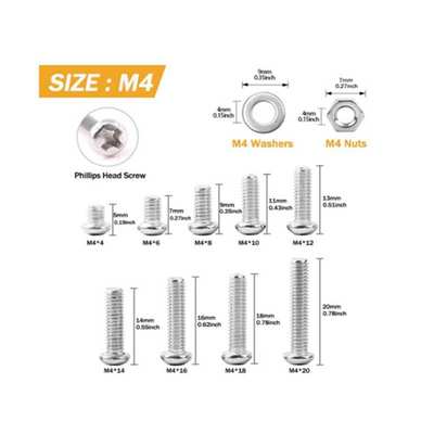 810pcs/盒 304不锈钢M4盘头十字挤压螺丝配螺母垫片盒装