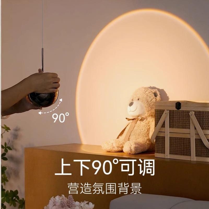 意式极简床头吊线灯可升降卧室轻奢装饰氛围小夜灯明装免布线吊灯