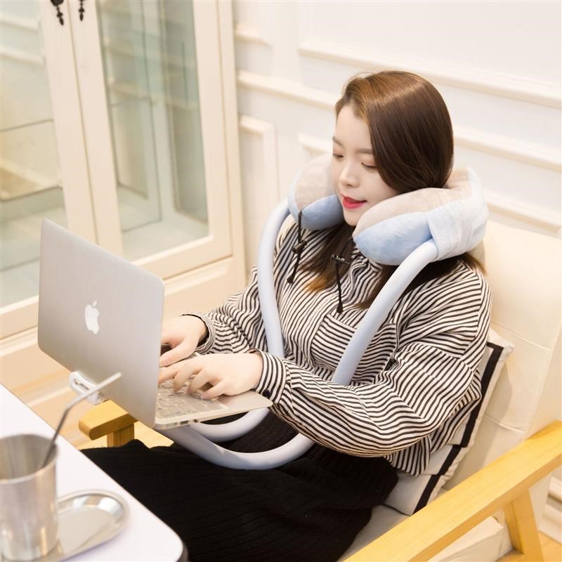 新款多功能懒人u型枕手q机支架靠枕家用午M睡护颈枕旅行车用U形枕