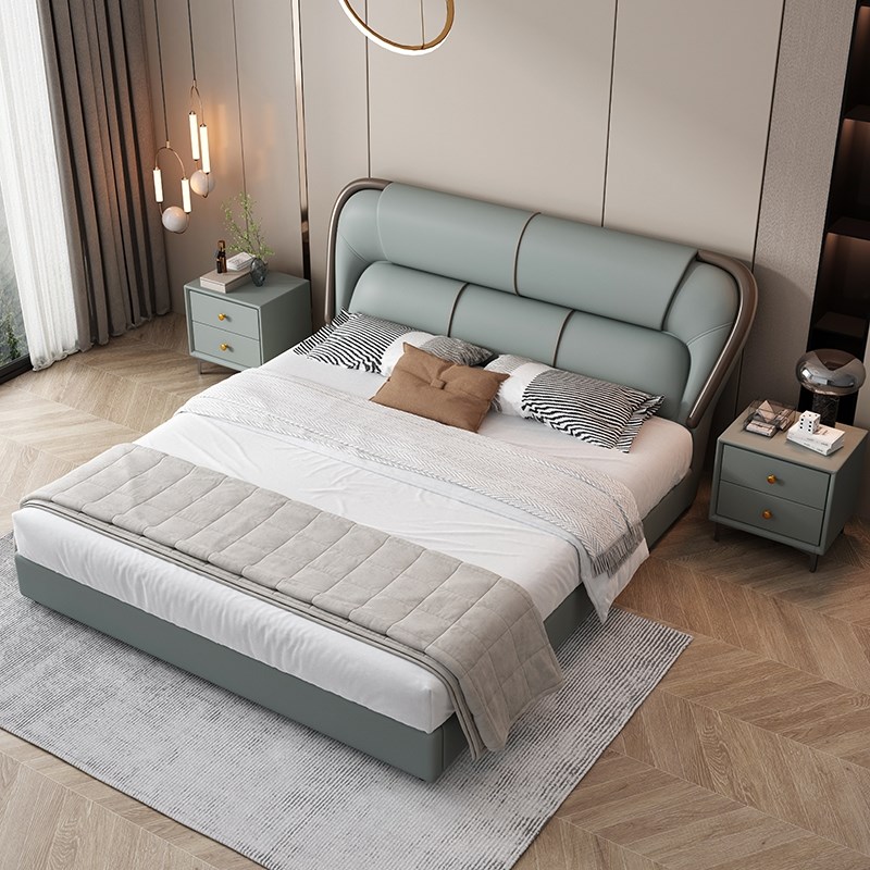 意式现代简约纳帕皮床1.r8m轻奢双人主卧软包靠背家用高端大气皮