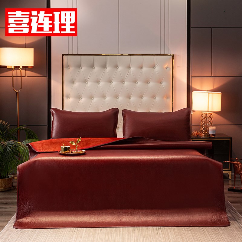 喜连理牛皮凉席三件套1.8m双人加厚真皮床垫O精品头层牛皮凉席1.5