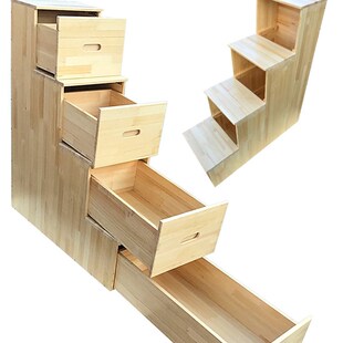 S83V实木梯柜梯子台阶储物柜高低床抽屉式楼梯多功能家居定