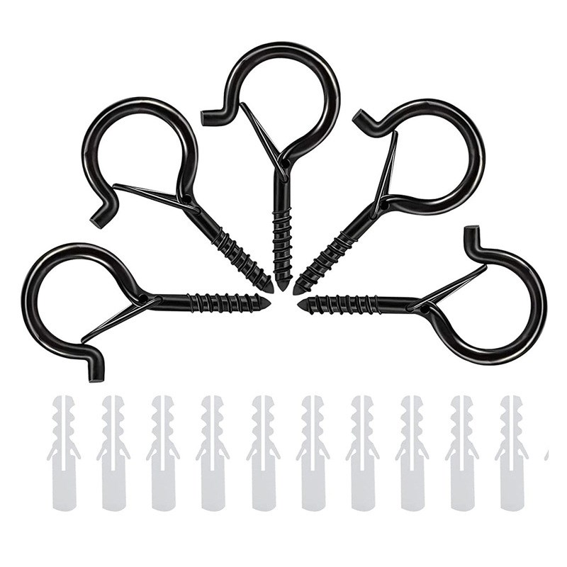 20套Q型弹簧扣黑色羊眼挂钩组合 盆景吊钩带保险扣羊眼螺丝钉挂扣