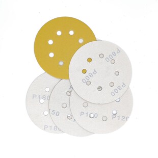 5寸8孔黄砂植绒片抛光打磨5寸干磨背绒黄色砂纸片125mm植绒黄砂纸