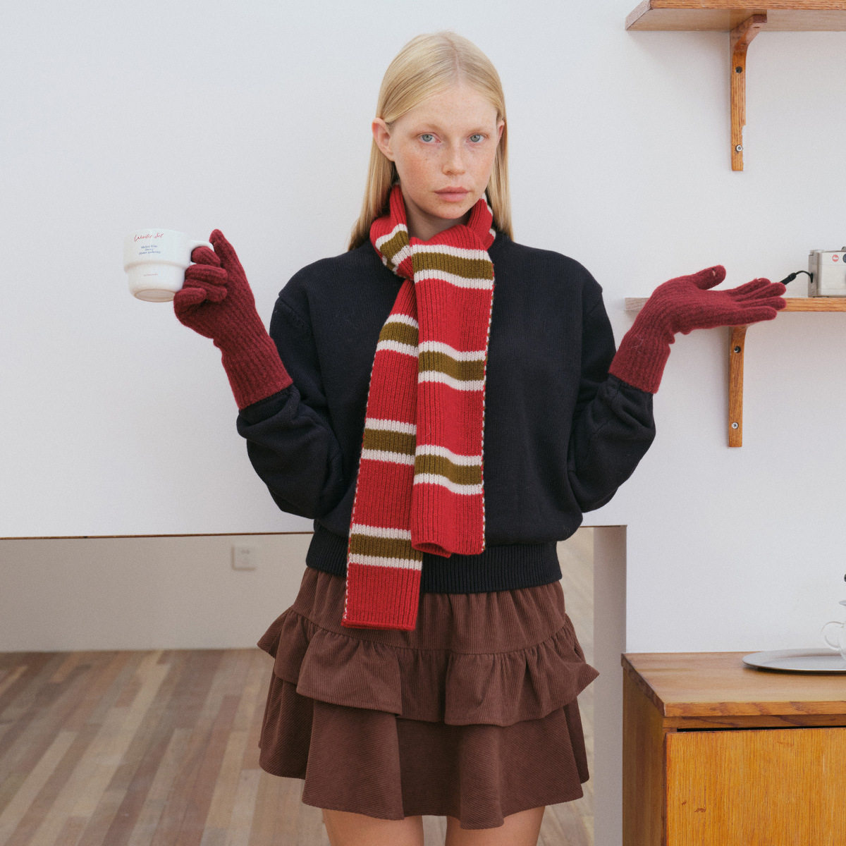 小众秋冬100%羊毛条纹针织围巾