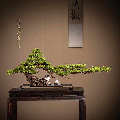 新中式仿真迎客松轻奢绿植摆件入户玄关桌面客厅酒店微景观软装饰