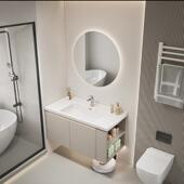 奶油风洗手一546洗体柜卫生实木台浴室柜组合漱洗脸无缝陶间瓷一