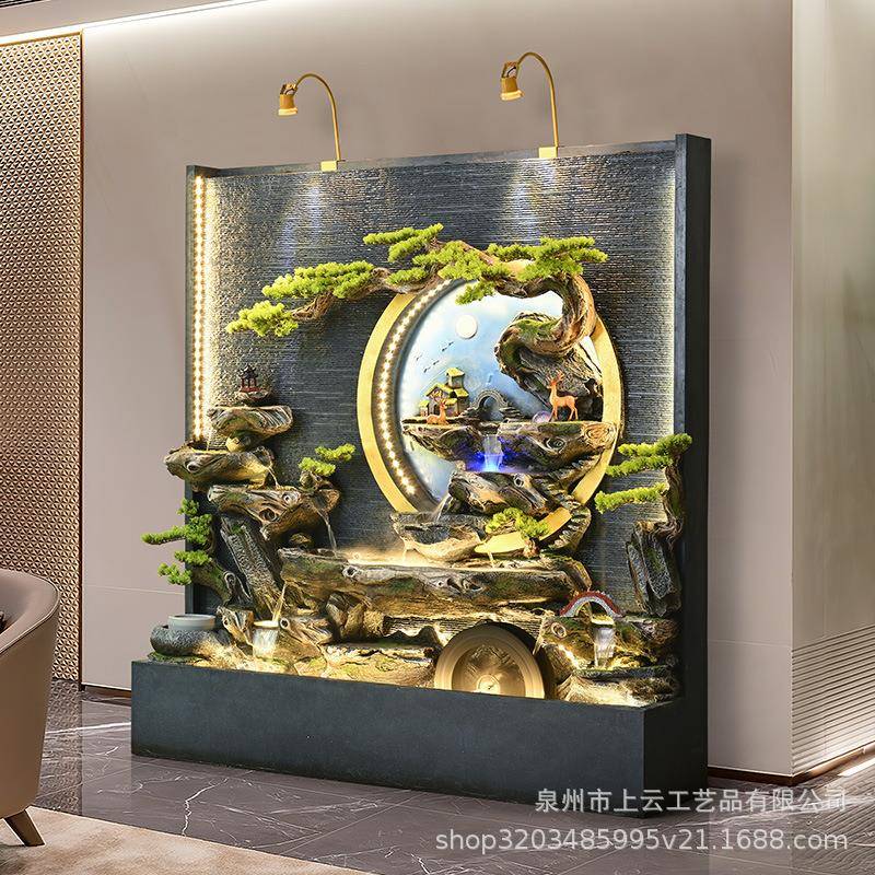 水幕池墙假山流水摆件循环玄关办公室别QHM墅庭院水喷泉鱼水装饰