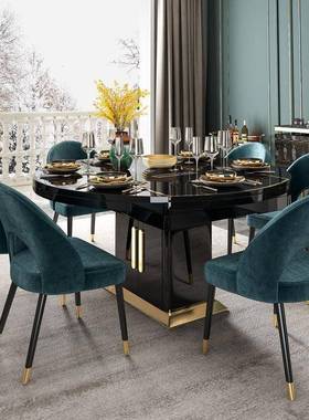 厂桌家轻奢桌椅组合厅餐可42618伸缩圆形多功能磁餐带电炉变形餐