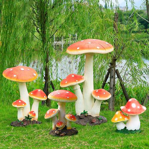 户外仿卡落通真蘑菇地观摆件植物园林草坪景玻璃51钢装饰造景雕塑