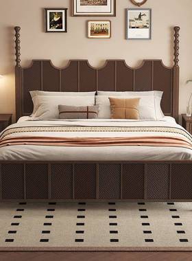 法式实木床黑复古风卧室卧1.8双储人床现代主简约轻奢1.色80915物