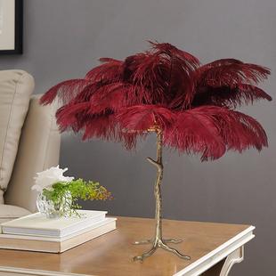 式 书房卧室床头台灯厅酒欧店台L餐E751D台 全铜羽毛台灯创意前个性