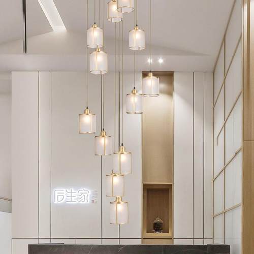 新中51式铜楼梯玻长吊灯美式别墅复式全客厅餐厅装饰中空lof璃t吊