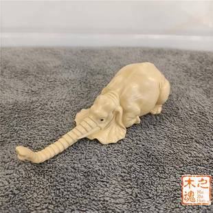 杨木刻家居装 随身手把黄饰件汽车小SNZ摆件大雕象趴趴象招 品男士