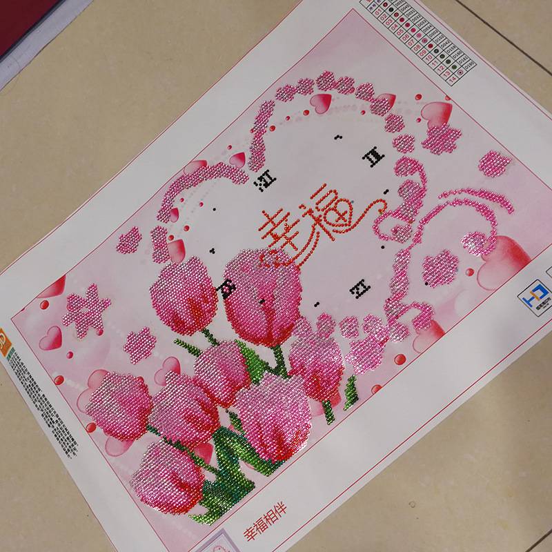 5D钻石画成品图幸福相伴百合花满钻纯手工贴十字绣现货出售钟表