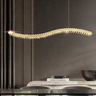 网红餐厅长灯设计感轻奢吊灯代简约形晶岛台602餐桌饭厅波浪形水