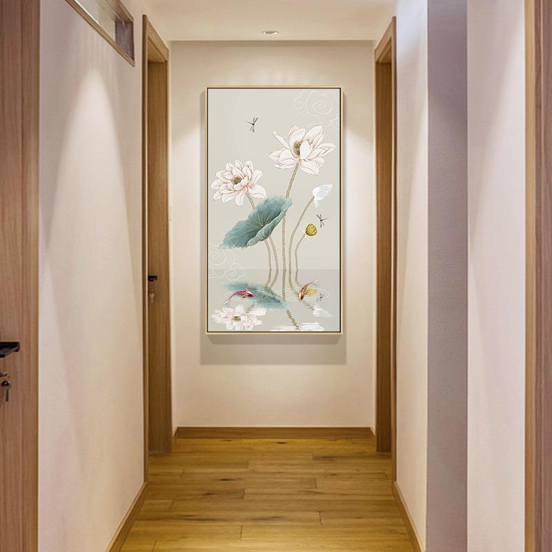 新面中式玄关墙装饰画中3005清水风进门过道走廊挂画招国财水壁画